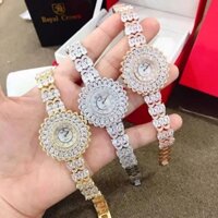 [Chính Hãng 100%] Đồng hồ nữ Royal Crown 6804 mặt tròn chuẩn đá xoàn mỹ sáng lung linh dây full hạt Siz 34mm