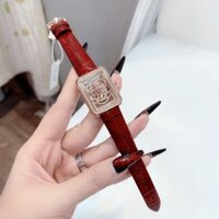 [Chính Hãng 100%] Đồng Hồ Nữ Xcer (X-Cer) B0606 (0606) Máy Quartz (Pin) Mặt Chữ Nhật Siz 32 Dây Da Đỏ Rose Full Box