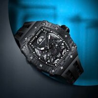 [Chính Hãng 100%]Đồng Hồ Nam Tsar Bomba Carbon TB8207CF-BB (8207) Máy Cơ (Automatic) Kính Sapphiare Dây Cao Su Flo Full