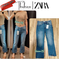 (Chính hãng 32 34 36) Quần jean lưng vừa ZARA 3643/217/407 CROPPED FLARE xanh sáng(kèm ảnh thật)