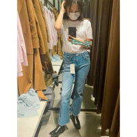 (Chính hãng 34 36)Quần jean lưng vừa ZARA 4060/212/407 ống loe cộc xanh sáng(kèm ảnh thật)