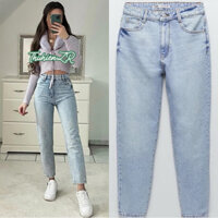 (Chính hãng 34 36)Quần jean lưng cao ZARA 7223/021/406 Z1975 momfit xanh sáng(kèm ảnh thật)