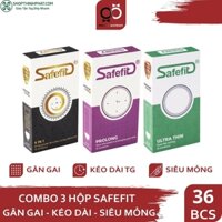 [CHÍNH HÃNG] Bộ 3 hộp bao cao su Safefit Siêu Mỏng Gân Gai 4in1 36 cái