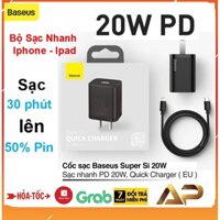[CHÍNH HÃNG] Bộ củ cáp sạc nhanh 20W Cho Iphone / Ipad Baseus Super SI Quick Charger 1C 20W  TZCCSUP  bảo hành 12 tháng