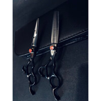 [Chính Hãng ] Bộ kéo cắt tóc kasho đen đính đá đỏ mạnh mẽ , sang trọng 6.0inch - KINGGG_BARBER