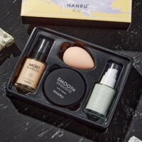 Chính hãng Bộ trang điểm Pretty Makeup Hanru 4 in1 gồm kem lót,kem nền,phấn phủ dạng bột và tặng 1 bông đánh phấn