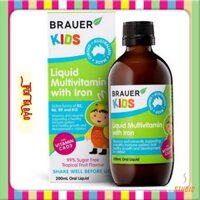 (Chính Hãng) Brauer Kids Liquid Multivitamin With Iron cho trẻ 3 tuổi-Tăng cường hệ miễn dịch chai 200ml