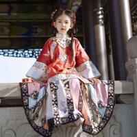 Chính Hãng Cải Tiến Qinghan Quần Áo Nữ Trẻ Em Công Nghiệp Nặng Thêu Quần Áo Mặt Ngựa Váy Thêu Bé Gái Cha Mẹ-Con Hanfu 1.12