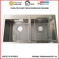 [CHÍNH HÃNG] Chậu rửa bát inox 2 hố Sobisung SB-8246 nhập khẩu nguyên bộ Hàn Quốc - Chậu rửa chén inox 304 2 hố