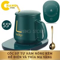 [CHÍNH HÃNG] Cốc Uống Cafe Trà Sứ Cao Cấp Kèm Đế Hâm Nóng, Tặng kèm Thìa