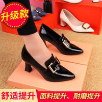 Chính Hãng Da Giày Cao Gót Nữ Xuân Thu 2023 Phong Cách Mới Sang Trọng Sáng Bóng Choàng Mũi Nhọn Đế Mềm Rượu Thủy Tinh Gót Giày