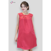 [Chính hãng] Đầm tunic có cài áo xinh xắn cổ tròn xếp li - lụa mềm mại - deThuong Fashion