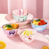 Chính Hãng Dễ Thương Kuromi Cinnamoroll Bát Gốm 4.5 Inch Lò Vi Sóng Hello Kitty Giai Điệu Pochacco Mì Bát Trẻ Em Bát Canh Bát Cơm Bé Gái Trẻ Em Bộ Đồ Ăn