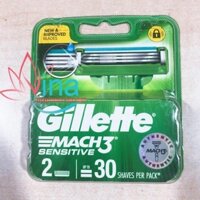 Chính hãng Hộp 2 Lưỡi Dao Cạo Gillette Mach 3 Sensitive MẪU MỚI