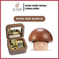 [Chính Hãng] Hộp Nhạc Dây Cót Sankyo Music Box Cổ Điển Hình Vuông, Nấm Bằng Gỗ Óc Chó Cao Cấp