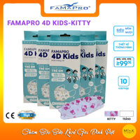 CHÍNH HÃNG Khẩu Trang Y Tế 3 Lớp Famapro 4D KidsDành Cho Trẻ Em Từ 4-10 TuổiKháng Khuẩn 99Hộp 10 Cái - KITTY - 1 hộp