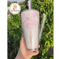 (CHÍNH HÃNG) Ly nhựa 2 lớp Lock&Lock Cherry Blossom kèm ống hút double 750ml  HAP509