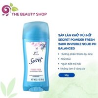 Chính hãng [Mẫu mới] Sáp Lăn Khử Mùi Nữ Hương Phấn Secret Powder Fresh 24Hr Invisible Solid PH Balanced 59g (Hương Phấn