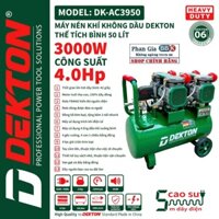 [CHÍNH HÃNG] Máy Nén Khí 4HP/50L Dekton Khong Dầu / DK-AC3950 / 42 Giây Đầy Bình/50L, 100% Dây đồng, Bảo hành 12 tháng