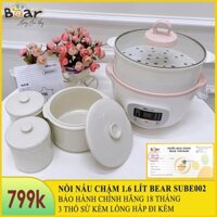 [Chính hãng] Nồi nấu chậm 1.6L Bear SUBE002 kèm 3 thố sứ, có lồng hấp