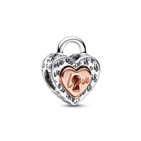 CHÍNH HÃNG - PANDORA Charm Moments HEART LOCK  Hạt trang trí vòng, lắc tay hình khoá trái tim, bạc 925, mạ vàng hồng 14k