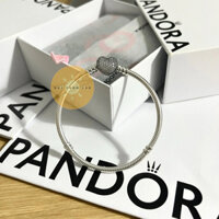 CHÍNH HÃNG - Pandora Moments Bracelet (Heart Clasp, Silver Sterling) - Vòng/lắc tay, khoá tim đính đá, dáng mềm