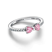 CHÍNH HÃNG - PANDORA Sparkling Pink Bow Stud Ring (Sterling Silver, Zirconia) - Nhẫn hình nơ, bạc 925, đính đá CZ hồng