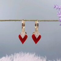 [Chính hãng] Queen of Red Peach Red Love Ear Buckle Female 2021 Phong cách mới Influencer All-Match Bông tai kim bạc Bông tai ngắn không gây dị ứng