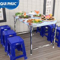 Chính hãng Qui Phúc, Bàn inox chữ nhật loại tốt, bàn ăn inox gấp gọn