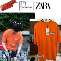 (Chính hãng S M)Áo thun nam ZARA 5644/ ngắn tay dệt túi ngực màu cam tươi(kèm ảnh thật)