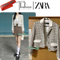 (Chính hãng S M)Áo vest ZARA 2743/691 cổ phối hoạ tiết kẻ xám trắng(kèm ảnh thật)
