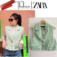 (Chính hãng S M)Áo vest ZARA 3150/834 sát nách dạ dệt mỏng kiểu gile xanh nhạt(kèm ảnh thật)