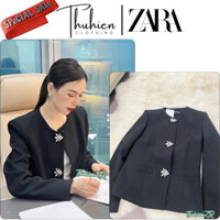 (Chính hãng S XS)Áo vest ZARA 9614/676/800 JEWEL BUTTONS dáng đứng màu đen(kèm ảnh thật)