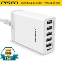 (Chính hãng) - Sạc nhanh Pisen 5 cổng USB và cổng Type-C - 40W - Bảo hành 18 tháng