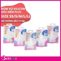 (Chính Hãng) Set 2 núm ty vú Pigeon Plus cổ rộng silicon siêu mềm size S, M, L, LL, LLL cho bé
