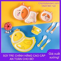 [Chính Hãng] Set bát ăn dặm cho bé sợi tre Bamboo Life cao cấp 5 chi tiết khay, bát, cốc, thìa, dĩa