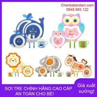 [Chính Hãng] Set bát ăn dặm cho bé hình thú dễ thương sợi tre Bamboo Life cao cấp 5 chi tiết khay, bát, cốc, thìa, dĩa