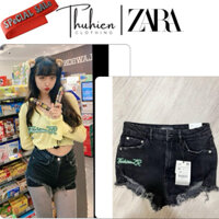 (Chính hãng size 32)Quần short jean lưng cao ZARA 8197/201/800 màu đen co giãn(kèm ảnh thật)