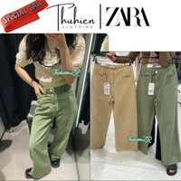 (Chính hãng size 34)Quần jean lưng cao ZARA 3777/024/506 ống loe dáng cộc màu xanh( mất cúc)