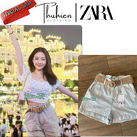 (Chính hãng size 34)Quần short jean lưng cao ZARA 5862/151/406 cạp chun kèm belt cói (kèm ảnh thật)