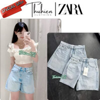(Chính hãng size 34)Quần short jean lưng cao ZARA 8197/154/406 BERMUADA màu xanh nhạt(kèm ảnh thật)