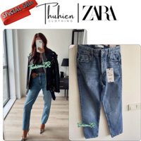 (Chính hãng size 36)Quần jean lưng cao ZARA 7223/023/407 màu xanh đậm momfit (kèm ảnh thật)