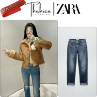 (Chính hãng size 38)Quần jean lưng vừa ZARA 8228/026/407 Z1975 rách một bên RELAXED(kèm ảnh thật)