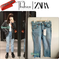 (Chính hãng size 38)Quần jean lưng vừa ZARA 3643/212/406 ống cộc xanh sáng loe nhẹ(kèm ảnh thật)