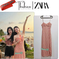 (Chính hãng size S)Váy midi ZARA 8109/410/330 vải linen cam nhí buộc dây lưng(kèm ảnh thật)