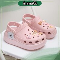 CHÍNH HÃNG - TẶNG 6 JIBITZ | Giày Sục CROCS Crush Màu Hồng Chống Nước Đế Cao 6cm | IMMA.G