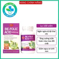 [CHÍNH HÃNG] Thực phẩm bổ sung (Hộp 100 viên) Be Folic Acid Olympian Labs - Bổ máu, chông dị tật thai nhi, Vitamin B9