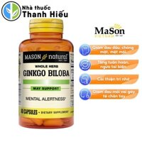 [Chính hãng] Viên Uống Mason Natural Ginkgo Biloba Hỗ Trợ Chức Năng Bộ Não, Hệ Thần Kinh 60 Viên