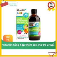 [Chính Hãng] Vitamin tổng Hợp bổ sung thêm sắt brauer kids liquid multivitamin with iron 200ml