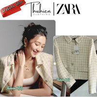 (Chính hãng XS S)Áo vest ZARA 2703/119/712 dạ dệt nút tròn lớn kẻ ô vuông hoạ tiết cổ đức(kèm ảnh thật)